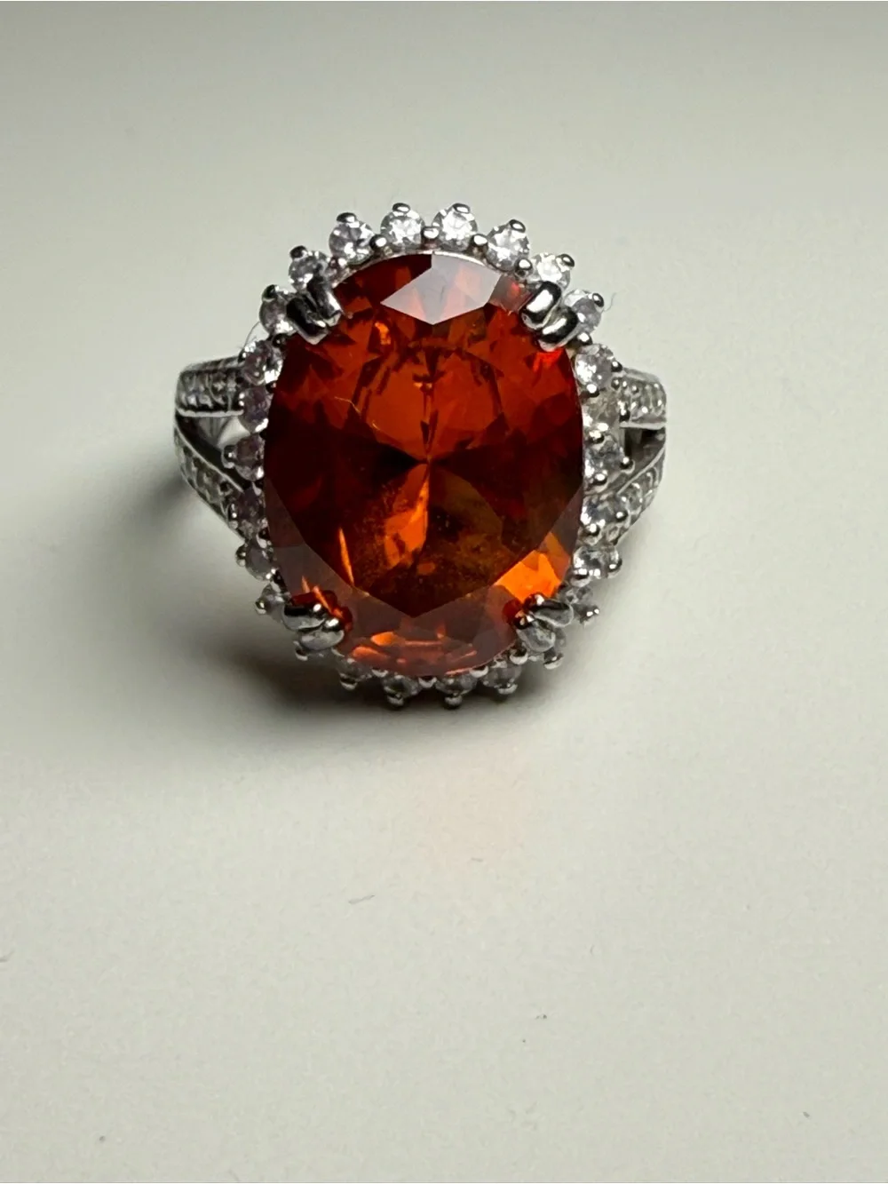 ESPO 925 Sterling Silver Simulated Citrine & CZ Halo Statement Ring